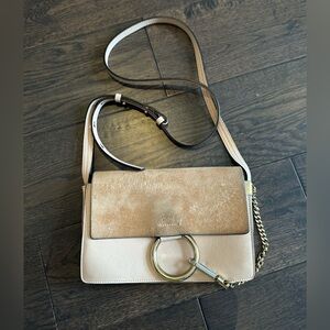 Chloé Small Faye leather and suede shoulder bag in a beige